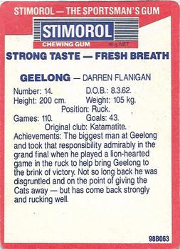 1990 AFL Scanlens Stimorol #18 Darren Flanigan Back